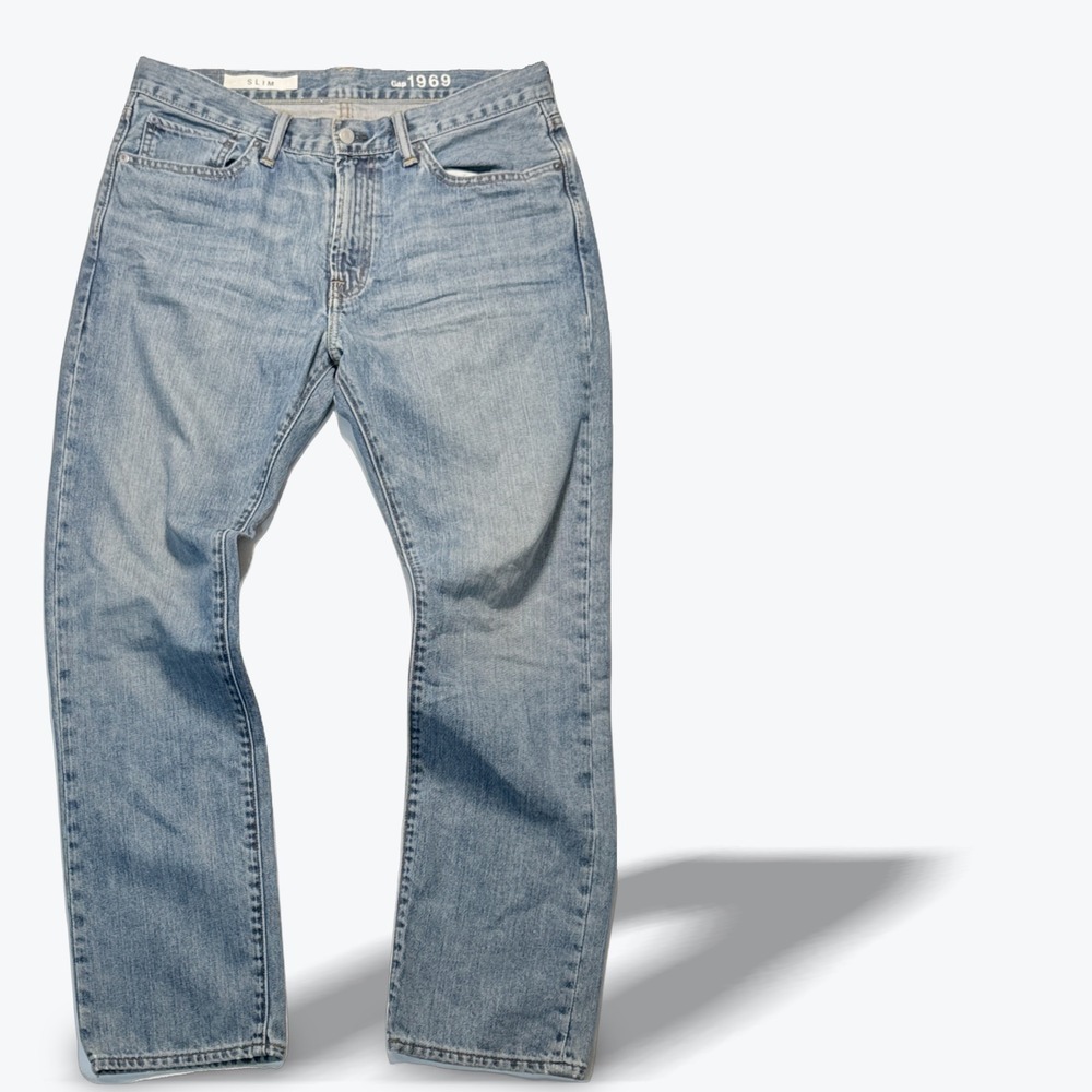 Gap 1969 Slim Fit Jeans Mens 33x30 Light Wash Blue 100% Cotton Denim